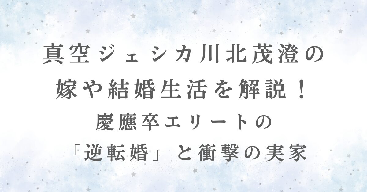 真空ジェシカ川北茂澄の-嫁や結婚生活を解説！-慶應卒エリートの-「逆転婚」と衝撃の実家.の記事