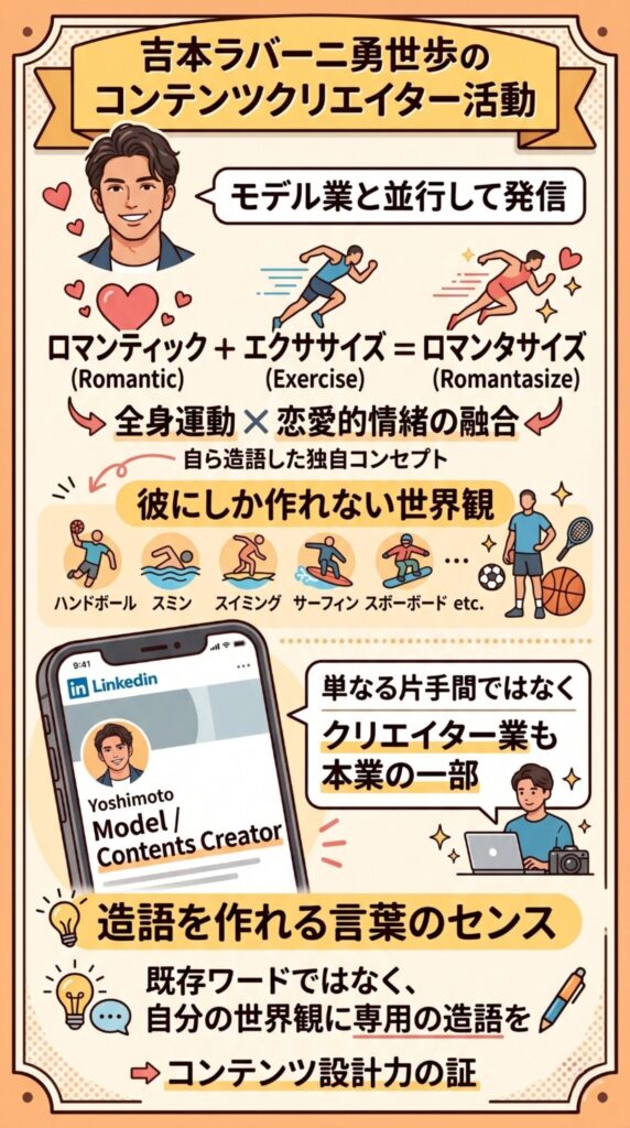 吉本ラバーニ勇世歩の 経歴が個性的！ 「ロマンタサイズ」モデルの仕事を調査